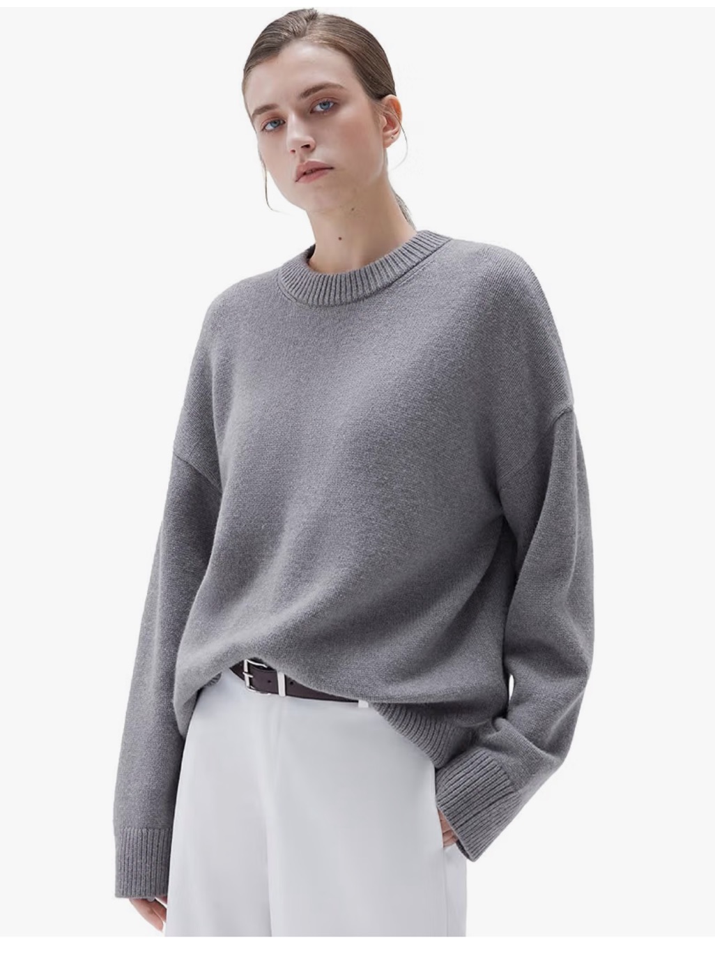 Women’s Cashmere Blend Sweater S Heather Gray Oversized Crewneck